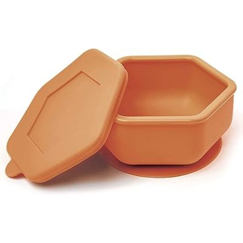 Tiny Twinkle Silicone Suction Bowl with Lid for Baby and Toddler - 100% Silicone - BPA Free - Microwave Safe - Suction Bowls For Baby, Snack Containers For Toddlers (Cinnamon)