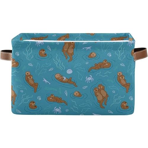 Storage Basket Cube Sea Animal Otter Coral Large Collapsible Toys Storage Box Bin Laundry Organizer for Closet Shelf Nursery Kids Bedroom,15x11x9.5 in,1 Pack