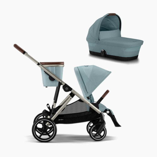 Cybex Gazelle S 2 Single to Double Stroller + Cot Bundle - Sky Blue/Taupe Frame
