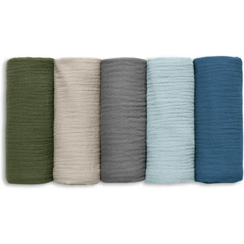 Muslin Receiving Blankets, Neutral Blanket Swaddling for Newborn Boys and Girls, 5 Pack Breathable and Skin-Friendly Swaddle Wrap for Infant Baby (Graceful Colors)