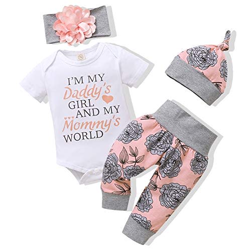 Renotemy Newborn Infant Baby Girl Clothes Summer Outfits Infant Romper Pants Cute Toddler Girl Clothes Gift Set