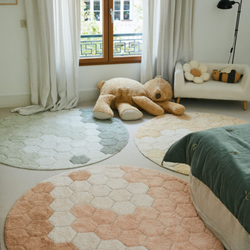Lorena Canals Washable Rug Round Honeycomb - Blue Sage, 4' 7"