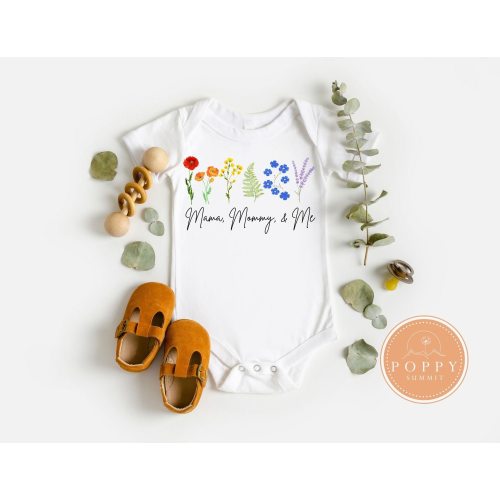 Rainbow pride wildflowers baby bodysuit | Mama, Mommy, and me | Two moms | Lesbian mom gift | Subtle pride baby outfit