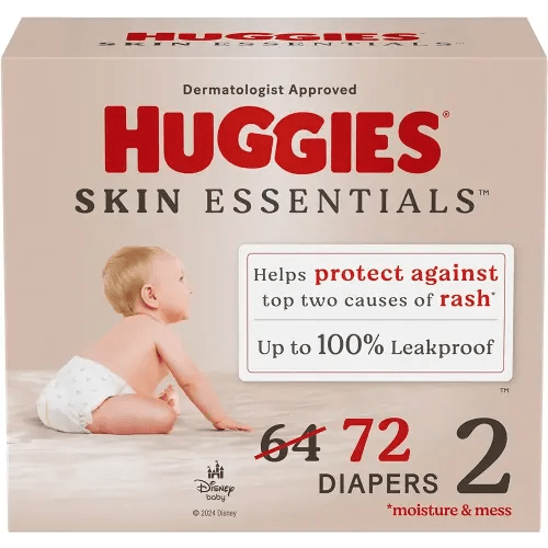 Huggies Size 2 Diapers, Skin Essentials Baby Diapers, Size 2 (12-18 lbs), 72 Count