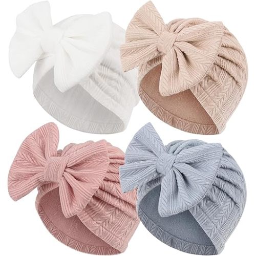Newborn Baby Girl Hats with Bow Cotton Toddler Infant Beanie Cap Newborn Hospital Hats for Baby Girl Kid