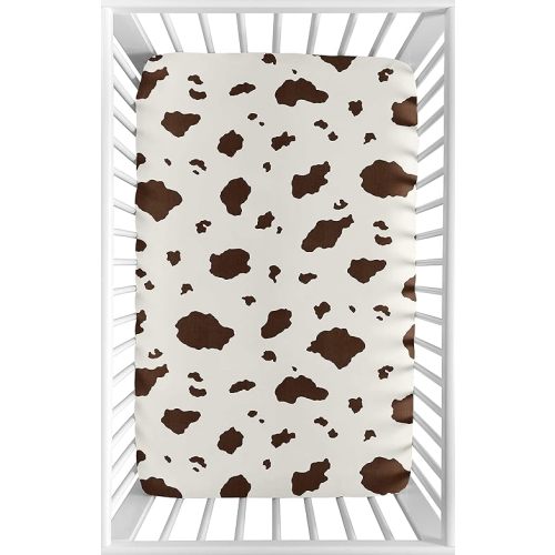 Sweet Jojo Designs Cow Print Girl Boy Gender Neutral Fitted Mini Crib Sheet Baby Nursery Infant Newborn Bed Room Portable Pack n Play Mattress Brown Vintage Animal Print for Western Cowgirl Southwest