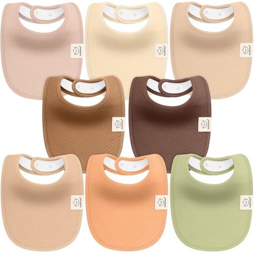 KeaBabies 8-Pack Organic Baby Bibs for Girls, Boys - Quilted Cotton Cloth Baby Drool Bibs for Drooling and Teething Toddler, Newborn, Infant, Soft & Super Absorbent (Driftwood)