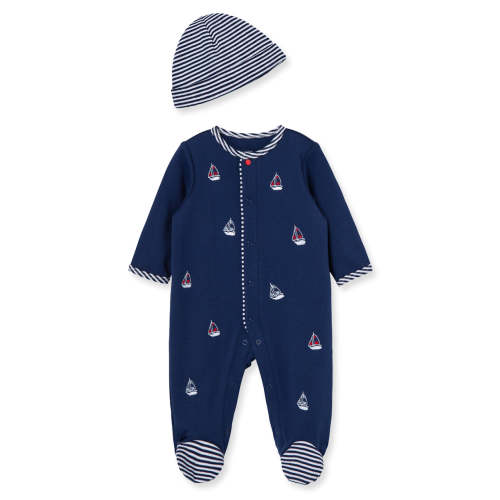 Sailboats Footed One-Piece And Hat