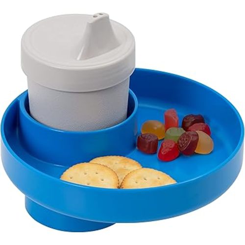 My Travel Tray Round, USA Made. Easily Convert Your existing Cup Holder to a Tray and Cup Holder for use in a Car Seat, Booster, Stroller, Golf Cart and Anywhere You Have a Cup Holder! Blue