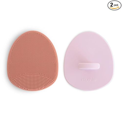 mushie Baby Bath Cradle Cap Brush | Soft Silicone Bristles for Dry Skin, Eczema, & Cradle Cap Treatment | 2-Pack (Rose/Soft Lilac)