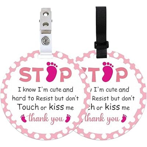 2 Pack Foot Print Do Not Touch Signs Stroller Tag Cute No Touching or Kissing Car Seat Signs Stop Touching Safety Sign Carseat Tags for Carriage Stroller Backpacks Pregnancy Gift