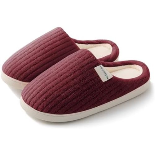HUXMEYSON Slippers for Women, Warm Memory Foam Comfy House Slippers with Anti-Skid Rubber Sole for Indoor and Outdoor
