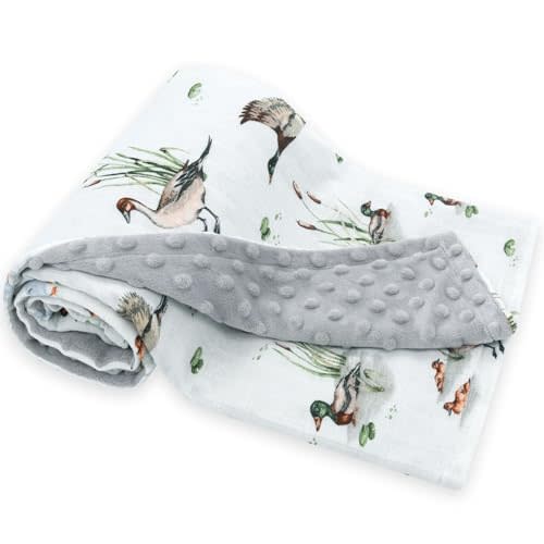 LifeTree Minky Baby Blankets for Newborn, Soft & Lightweight Swaddle Blankets, Muslin Front and Dotted Fleece Backing Receiving Bed Throw Blanket Unisex, 31X40 Inches, Baby Girl & Boy Blanket, Duck