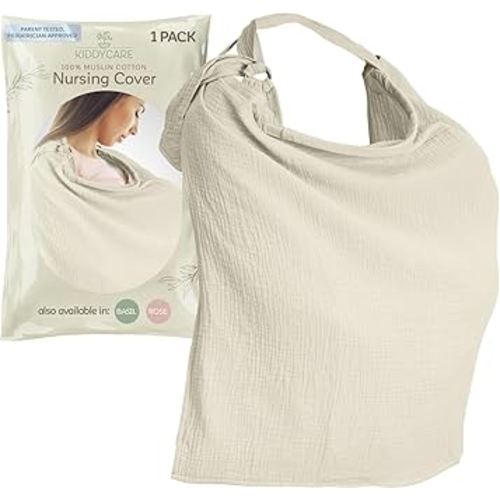 Kiddycare Nursing Cover, Muslin Cotton Privacy Nursing Covers, Gentle on Baby's Skin, Discreet Breastfeeding Covers for Nursing Moms, Breathable Nursing Cover Up for Breastfeeding Essentials (Cream)