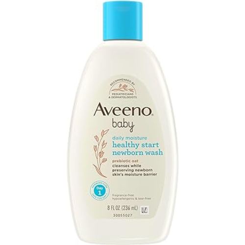 Aveeno Baby Healthy Start Nourishing Newborn Wash, Hypoallergenic Baby Body Wash with Prebiotic Oat Gently Cleanses Delicate Newborn Skin, Fragrance-Free, Tear-Free, Paraben-Free, 8 fl. oz