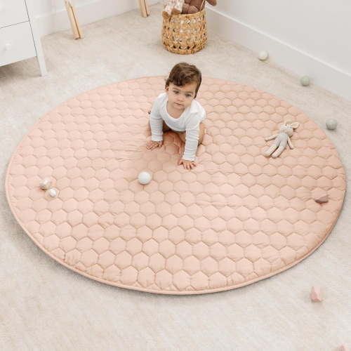 Comfy Cubs Premium Play Mat, Round (Large) 60" - Kids & Toddler Play Mat Non-Slip Bottom - Blush