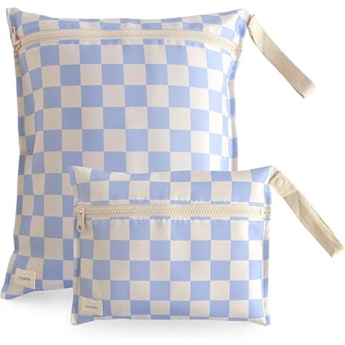 mushie Water Resistant Wet Bags | Large & Small Reusable Storage Bag for Baby Items and Travel | Zippered Pockets with Handle | Machine Washable, Set of 2 (Rainbows)