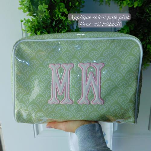 Personalized Wipeable Bag | Waterproof Clear Coated Pouch | Applique Initials | Custom Monogram Bag