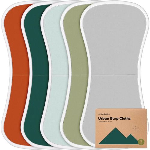 Organic Burp Cloths Baby Boy & Girl - 5-Pack Super Absorbent Cotton Burping Cloths for Babies, Soft & Plush Newborn Spit Up Rags, Infant Towels for Milk Spit Up, Unisex, Large 21" x 10" (Hunter)