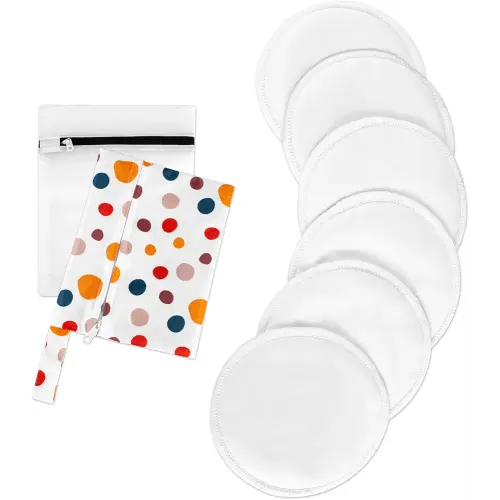 Organic Nursing Breast Pads - 6 Pack Reusable and Washable Postpartum Pads for Breastfeeding and Maternity, with Laundry Bag +Travel Storage Bag，Super Absorbent Nursing Pads (Large 4.7")