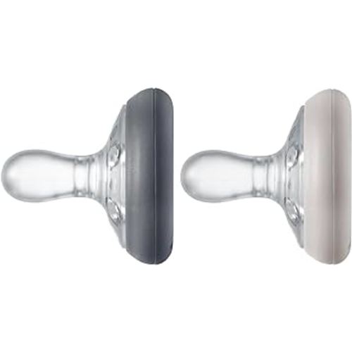 Tommee Tippee Breast-Like Pacifier, Skin-Like Texture, Symmetrical Design, BPA-Free Binkies, 0-6m, 2-Count, Slate/Cedar