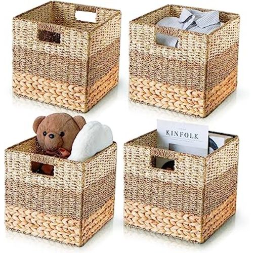 Storage Baskets for Shelves, Cotton Rope Woven Basket With Handles for  Organizing, 3-Pack 15x11x9.5 Decorative Towel Baskets for Shelves  Organizer