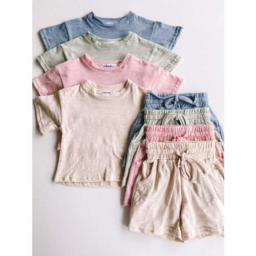 short sleeve slub sets - LIGHT GREEN 6-9 MONTHS
