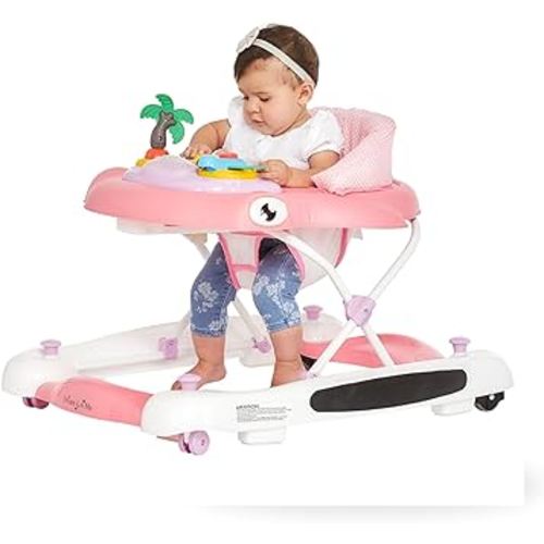 Dream on Me 2-in-1 Aloha Fun Baby Walker in Pink, Easily Convertible Baby Walker, Adjustable Three Position Height Settings, Easy to Fold and Store
