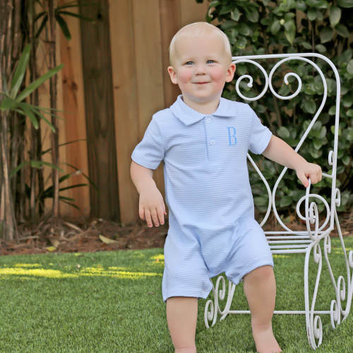 Blue Stripe Polo Romper