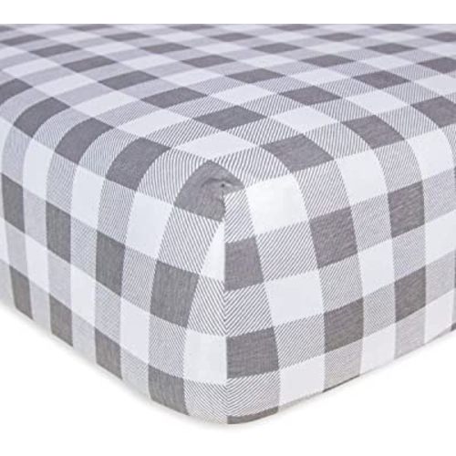 Burt's Bees Baby - Buffalo Check Fitted Crib Sheet, 100% Organic Crib Sheet for Standard Crib and Toddler Mattresses (Fog)