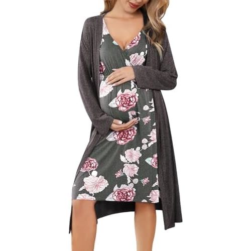 Ekouaer Maternity Nursing Gown and Robe Set Labor Delivery Nursing Nightgowns for Breastfeeding Pregnancy Clothes