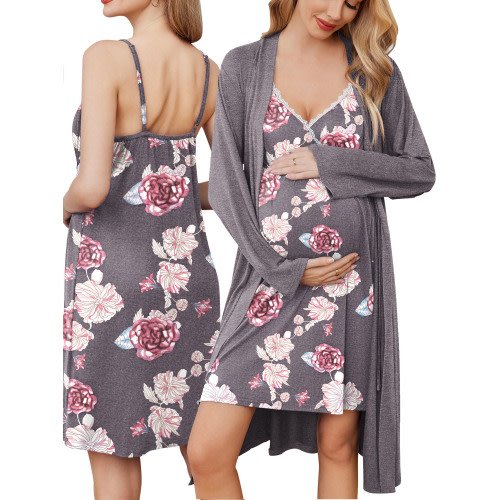 Avidlove Women Maternity Robe and Nursing Nightgown Sets for Hospitable Breastfeeding 3 in 1 Labor Delivery Nursing Dress Gown Bathrobe