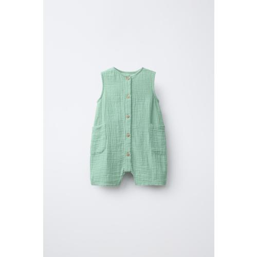 TEXTURED OVERALLS WITH LABEL - Mid-green | ZARA United States