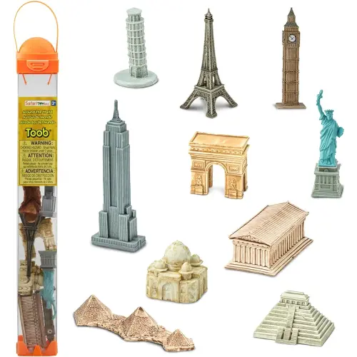 Safari Ltd. Around The World TOOB - 10 Figurines: Leaning Tower of Pisa, Eiffel Tower, Taj Mahal, Statue of Liberty, Giza Pyramids, & More - Educational Toy Figures For Boys, Girls & Kids Ages 3+
