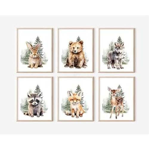 Woodland Animal Nursery Wall Art Decor Set of 6 Baby Boys Room Wall Art Forest Animal Canvas Wall Decor Kids Art Prints Watercolor Bear Deer Fox Pictures Artwork for Bedroom 8x10 Inch Unframed