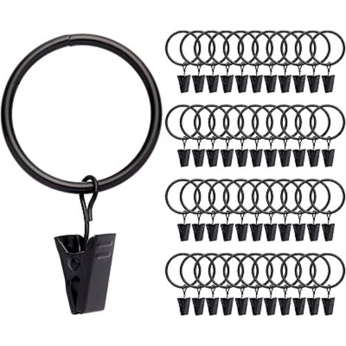 40 Pack Rings Curtain Clips Rustproof Metal Window Drapery Decorative Clips Vintage Heavy Duty Eyelet Curtain Rods Hangers Rings with Hooks, 1.25In Inner Diameter (Black-Non Open)