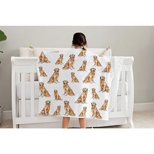 Dog Baby Blanket for Boys Girls Golden Retriever Gift Flannel Baby Receiving Swaddle Blankets Dog Crib Stroller Nursery Bed Blanket Neutral for Newborn Infant Toddler Soft White 30x40inch