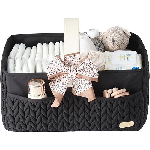 Luxurious Baby Diaper Caddy, Nursery Storage Basket for Newborn Essentials, Travel Baby Basket for Diapers Baby Wipes, Organizer Tote Bag Storage Bin, Baby Shower Gifts(black)