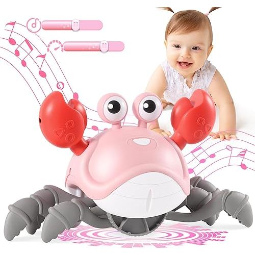 Crawling Crab Baby Girl Toys 3.0, Upgraded Tummy Time Baby Toys 6-12 12-18 Month, Walking Dancing Crab with Music&Speed Control for 2 3 4 5 6 7 8 9 10+ Girls Birthday Gifts Christmas Stocking Stuffers