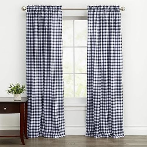 Farmhouse Curtains, Buffalo Plaid Drapes, Classic Country Plaid Gingham Checkered Design, Farmhouse Decor, Window Curtain Treatments 42" x 84" Single Panel, Navy Blue