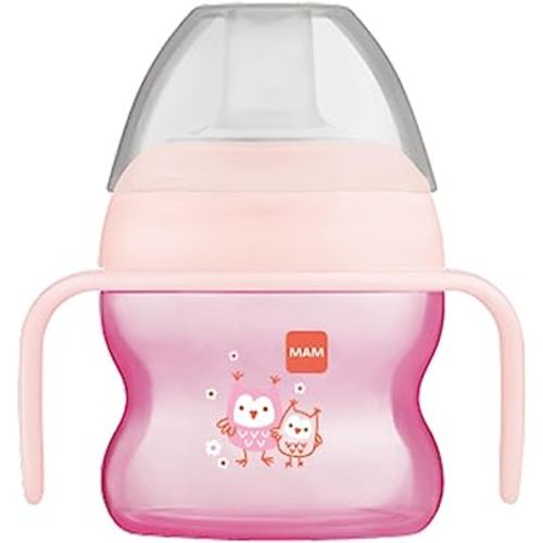MAM Starter Cup (1 Count), MAM Polypropylene, Sippy Cup, Drinking Cup with Extra-Soft Spill-Free Spout and Non-Slip Handles, for Girls 4+ Months, Five Ounces, Pink