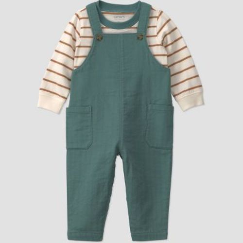 Carter's Just One You® Baby Boys' 2pc Long Sleeve Striped Bodysuit and Cord Overalls Set - Green 3M