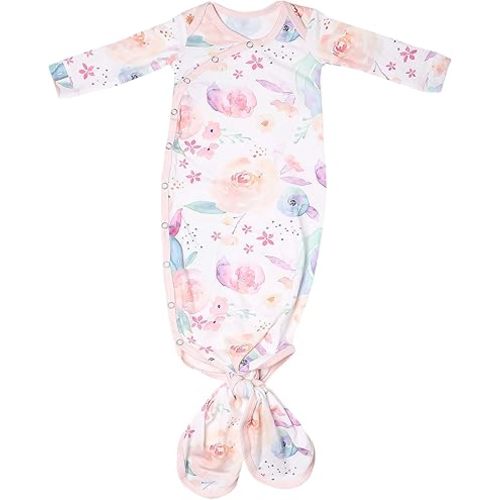 Copper Pearl Baby Gown - Knotted Newborn Sleepers for Baby Girl, Soft Stretchy Long Sleeve Infant Gowns with Bottom Tie and Hand Mittens, Perfect Hospital Coming Home Outfit (Bloom)