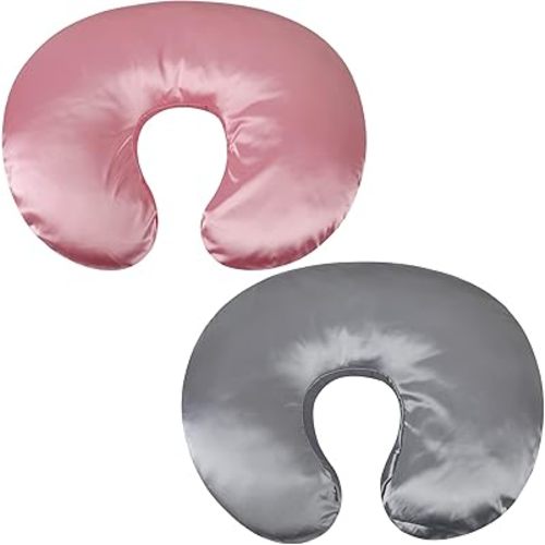 Satin Nursing Pillow Cover Set 2 Pack Ultra Soft Silk Compatible with Boppy Pillow for Breastfeeding Pillow Protect for Baby Hair and Skin Grey & Pink