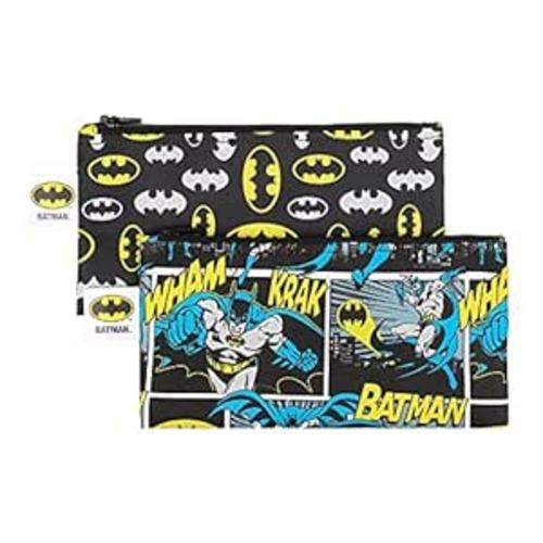 Bumkins Reusable Snack Bags, for Kids School Lunch and for Adults Portion, Washable Fabric, Waterproof Cloth Zip Bag, Supplies Travel Pouch, Food-Safe, 2-pk Batman DC Comics - Snack Bag-2pk - F1 Batman-Sm