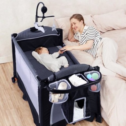 AILEEKISS 4-in-1 Unisex Nursery Center, Portable Playard Combo Station with Bassinet & Changing Table for Newborns