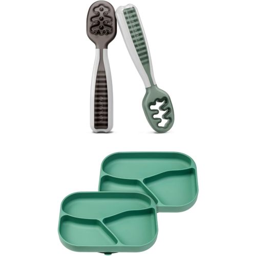 Bundle of 2!!! NumNum Baby Spoons for Kids Aged 6+ Months - First Stage, Baby Led Weaning (BLW) + NumNum Silicone Toddler Suction Plates for Baby - 100% Food Grade