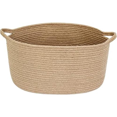 Jute Wicker Storage Basket with Handles, 17"x12"x8" Decorative Woven Baskets for Organizing Dog Toy, Gifts, Book, Towel, Cloth, Boho Storage Bin for Shelves, Entryway, Closet, Home Decor