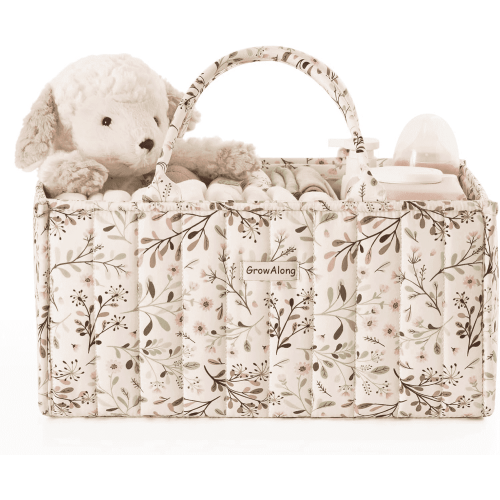 GrowAlong Floral Diaper Caddy Organizer, Cotton Baby Basket, Gift for Baby Shower, Newborn Essentials, Pastoral Daisy
