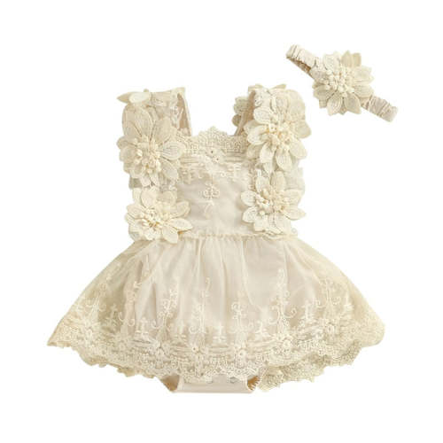 PERSEPHONE Crochet & Lace Romper with Headband - Hazel & Bo